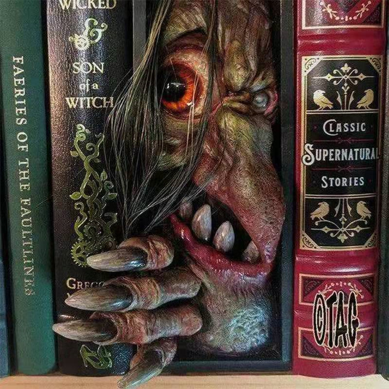 Easter Scary Monster Face Frankenstein's Book Figurines Creative 3D Resin Bookshelf Decoration Horror Desktop Bookend Statue