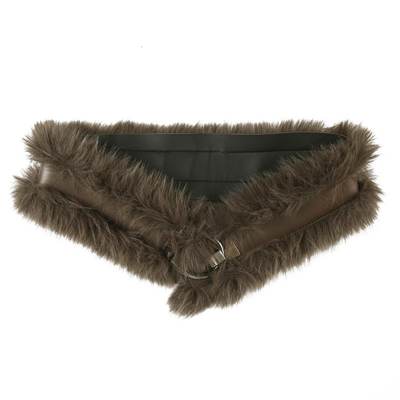 SUCHCUTE Faux Fur Patchwork Pu Leather Belt Vintage 2000s Fashion Accessories Womens Outdoor Skirts Decorative Winter Waistband 250227