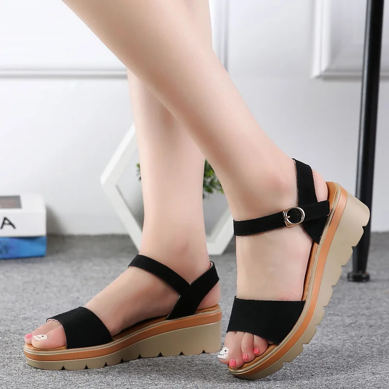 WOIZGIC Womens Mother Ladies Female Cow Suede Genuine Leather Shoes Sandals Platform Cool Summer Beach Outside High Heel Korean 250303