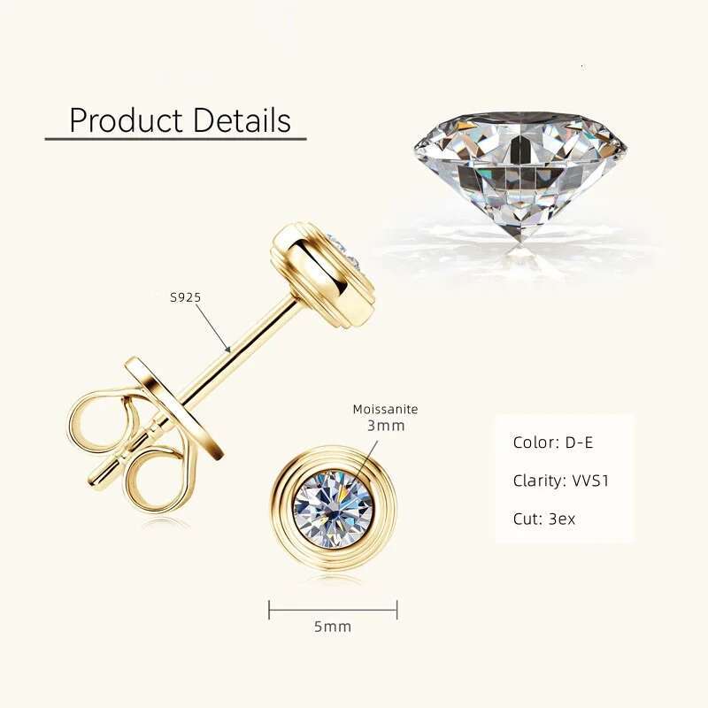 IU D0.10CT Moissanite Dia Round Stud Earrings Sterg Sier Original Fine Jewelry for Women Girls Anniversary Gifts