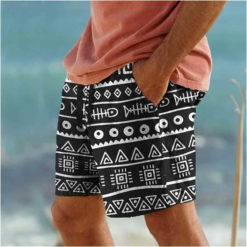 Simple Geometric Patterns Beach Short Fashion Casual Mens 3D Printed Summer Short Pants Trend Streetwear Oversized Swim TrunksT250304
