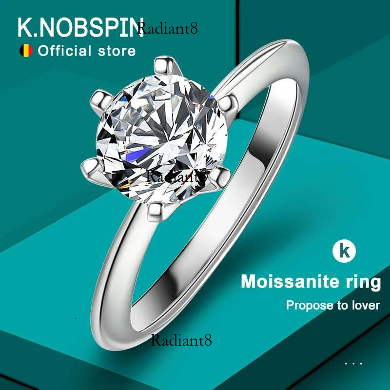 Knobspin Original Sterg Sier Ring Moissanite Dias with Certificate Fine Jewelry Wedding Engagement Rings for Women