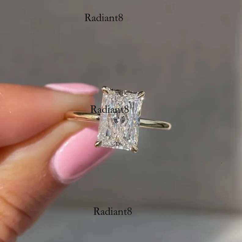 Dainty Radiant Cut 1-3ct Moissanite Engagement Solitaire Ring Sterg Sier for Woman Girl Gold Plated Anniversary Gifts