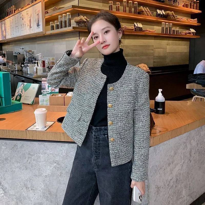 2024 Spring Autumn Coat Women Fashion Single Breasted Buckle Casual Coarse Tweed Jacket Female Outerwear Top Casaco Feminino 250225