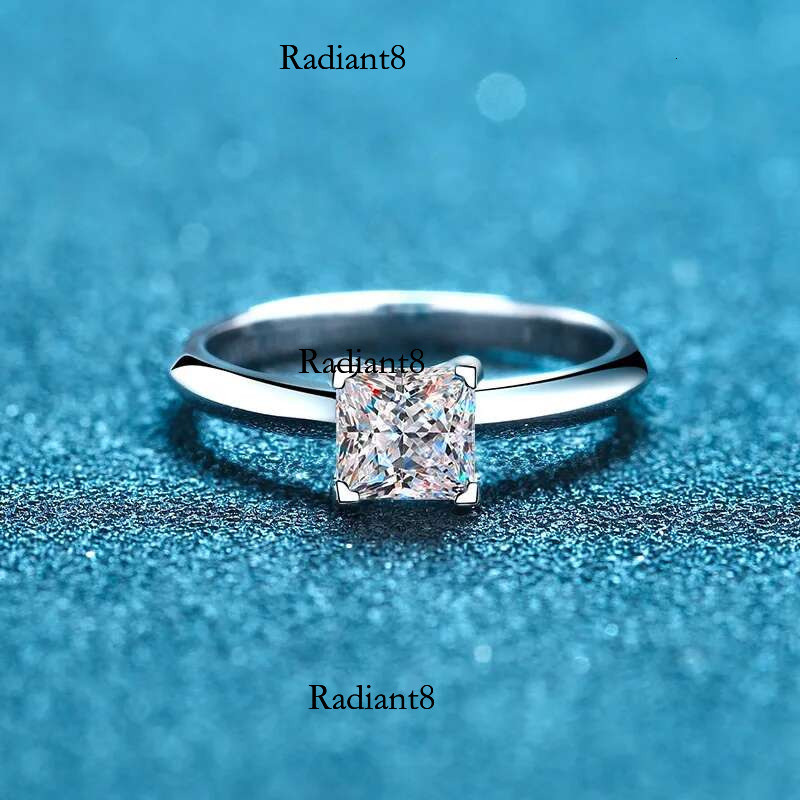 Knobspin Pricess Cut Moissanite Ring Sterg Sliver 1CT 2CT D VVS1 Lab Dia with GRA Fine Wedding Rings for Women