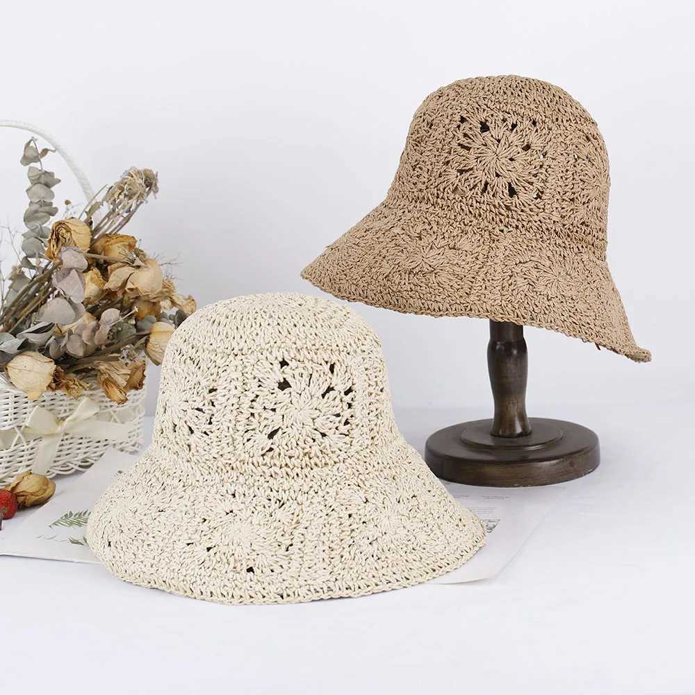 NEW Women Str Hats crochet hat bucket hat UV Protection Sun Visor Beach Hats Women Visors Foldable Female Women Summer Sun hatXJ250304