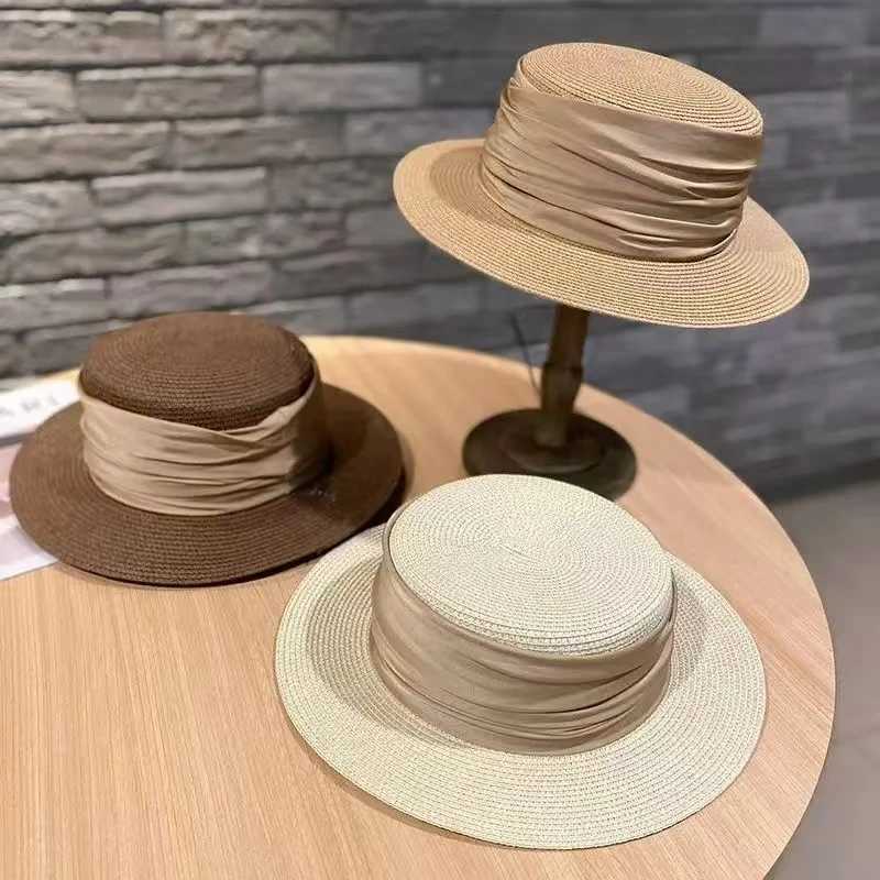 Fedoras Summer Womens Rowing Boat Beach Hat Wide Edge Womens Casual Panama Hat La Classic Flat Bow Knot Str Sun Hat WomensXJ250304