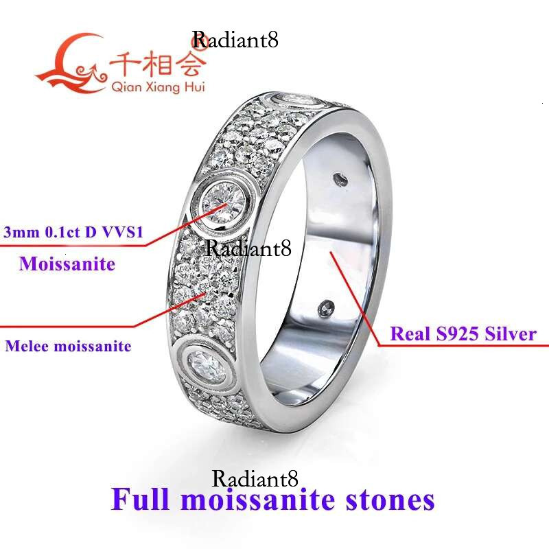 sier solid rings Classic Love Three Rows Of Eternity D VVS Moissanite Wedding Engagement Ring Ladies men