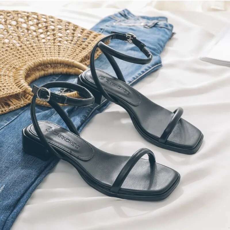 Women Comfort Shoes Clear Heels 2025 Sandals Female Beige New Low Girls Medium Sexy Summer Fashion sandals for female