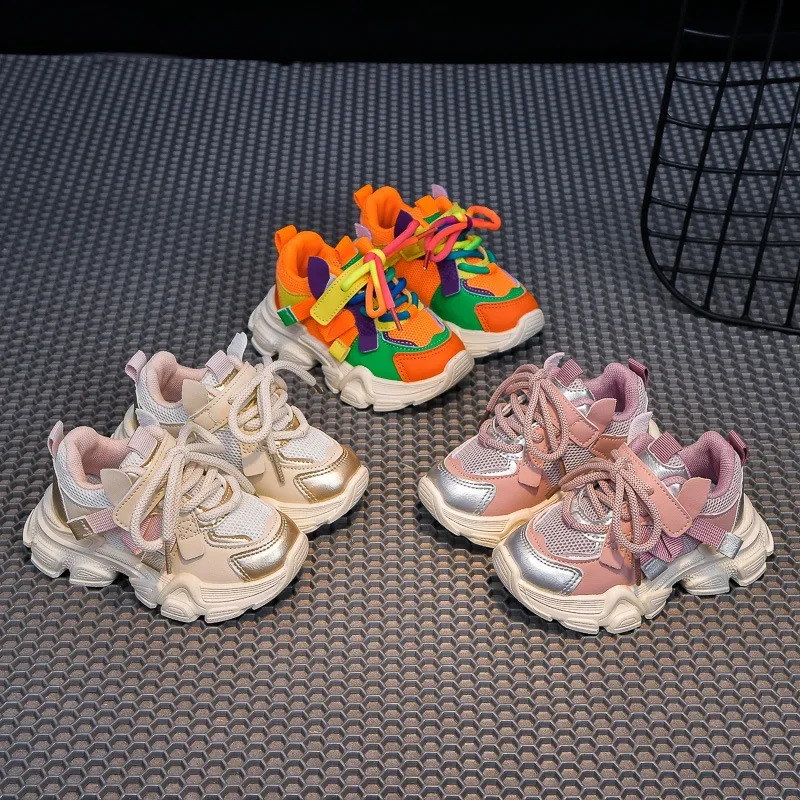 Student sports shoes with thick and soft soles boys girls running colorful fashionable trend childrens anti slip casual 250303