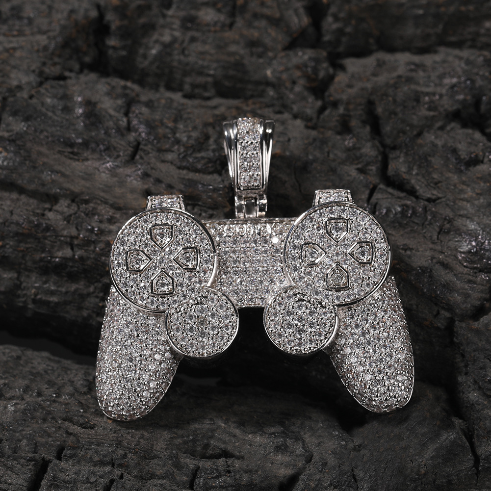 Hip Hop Creative Game Console Controller Pendant Necklace 5A Zircon Gold Boy Men Jewelry