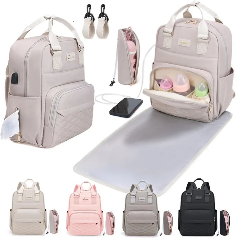 Mommy Diaper Bags with Diaper Pad Nursing Bags Maternity USB Multifunctional Portable Large Baby Stroller Hanging Bag 250304
