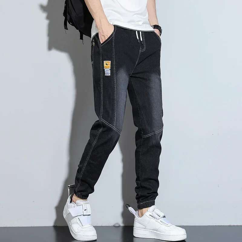 New Men Stylish Classic Elastic Waisted Street Jeans Male Designer Ripstop Denim Pants Cheap Bound Feet Casual Hot Sale Trousers