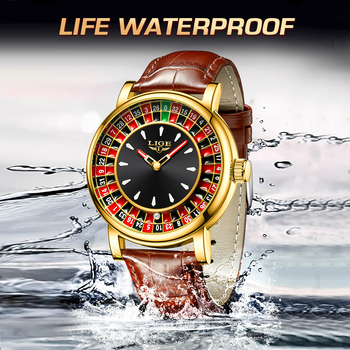 LIGE fashion quartz watch men's watch personality trendy waterproof night light multifunctional watch