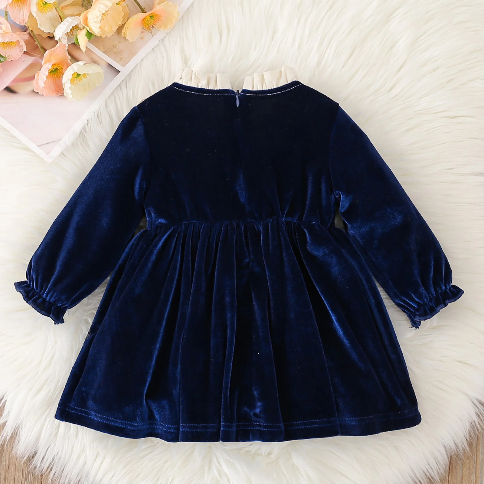Toddler Girl Boutique Velvet Dress Christmas Princess Party Bowknot Dresses Kid Cute Ruffled Neck Long Sleeve ALine Tutu 250303