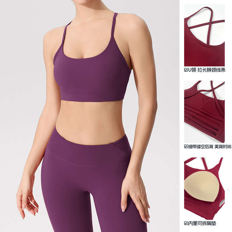 European and American yoga vest women's running gathering fiess suit light strength thin shoulder strap beautiful back sports bra 2025 new style 