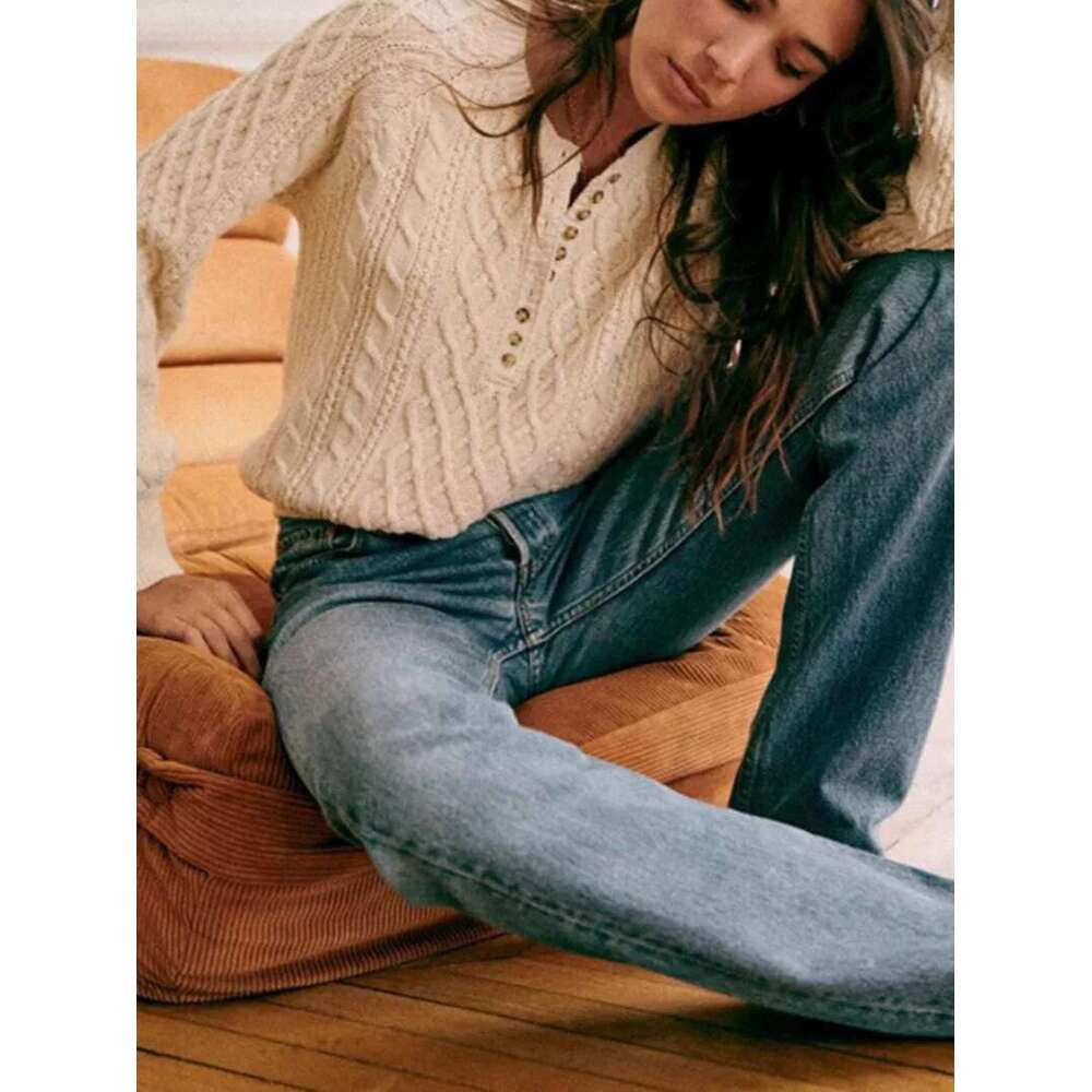 Women O-Neck Front Buttons Twist Knit Sweater Autumn Female Long Sleeve Temperament Pullover Tops