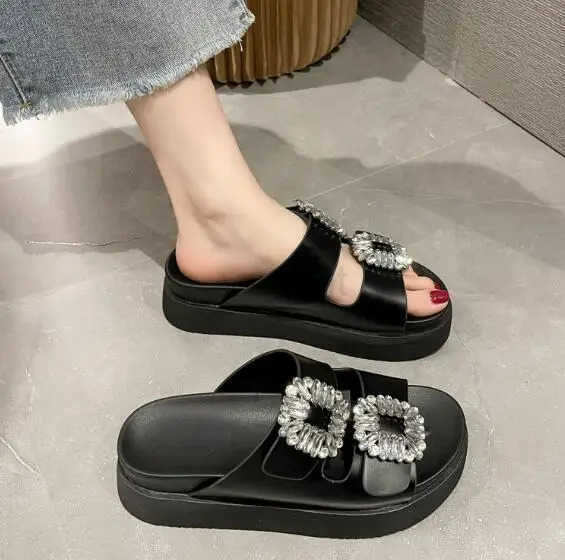 Flat Shoes Platform Wens Fi Summer Sandals 2024 New Casual Wear Beach Square Buckle Rhinodrill Wens Flip Flops Z250304
