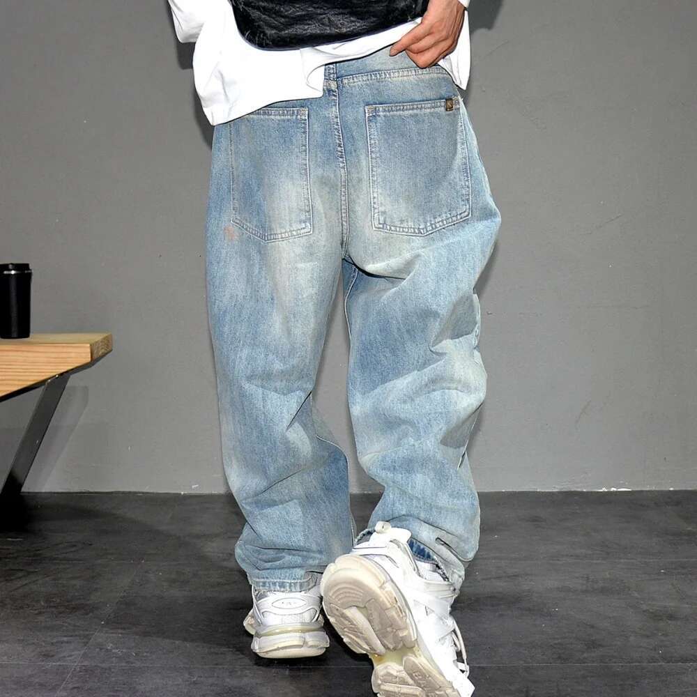 American Streetwear Distressed Ripped Jeans For Men Korean Fashion Baggy Denim Cargo Pants Hip Hop Skateboard Trousers Male
