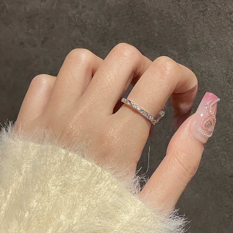 Couple Rings Sparkling Diamond Full Diamond Zircon Line Nail Combination Stacked Ring for Female Niche Design Ring Internet Celebrity High End H25303