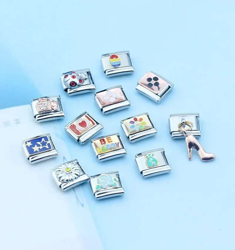 Romantic Rainbow color Heart wer Wing Italian Charm ks Fit 9mm Stainless Steel Bracelet Jewelry DIY Making DJ481