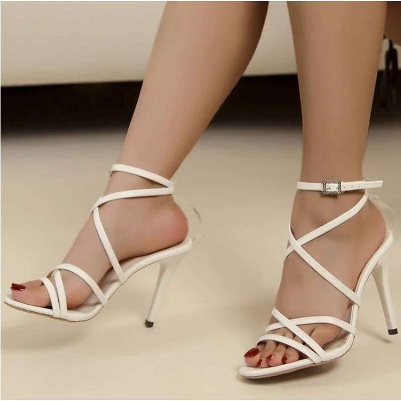 Summer Fashion Open Toe High Sandals Plus Size Lace Up Stiletto Heels Party Banquet Women's Shoes