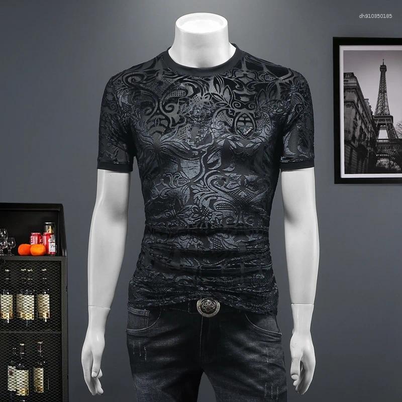 Men's T Shirts Velvet T-shirt Men 2025 Summer Short Sleeve Casual Tshirts High End Business Social Round Neck Tee Tops M-5XL