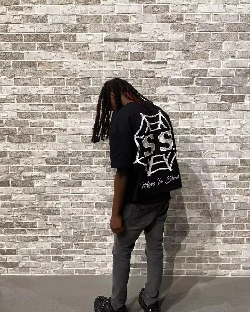 Trendy Fashion Letters Cartoon Print Oversized Short-sleeved Men Y2k Harajuku Hip-hop Retro Loose Casual T-shirts Women 250304