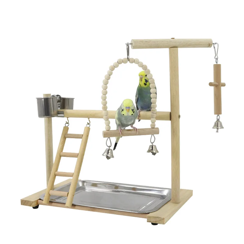Wooden Bird Swing Toy Parrot Perch Stand Playstand with Chewing Bead Cage Playground Bird Swing Toy Wooden Parrot Perch Bird Toy