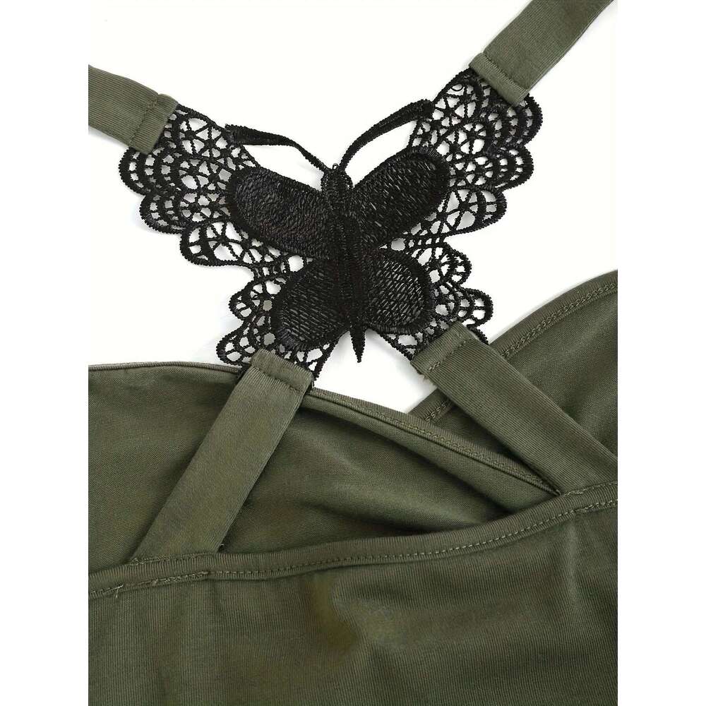 American New European women's pleated suspenders butterfly lace cross vest in spring and summer of 2025