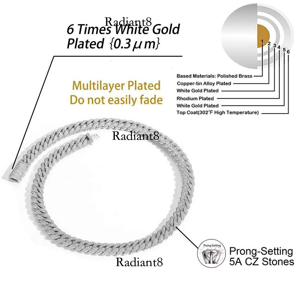 10mm Dia Cuban k Chain White Gold/ Gold Plated Bg 5A+ CZ Necklace Rapper Hip Hop Jewelry for Men and Women
