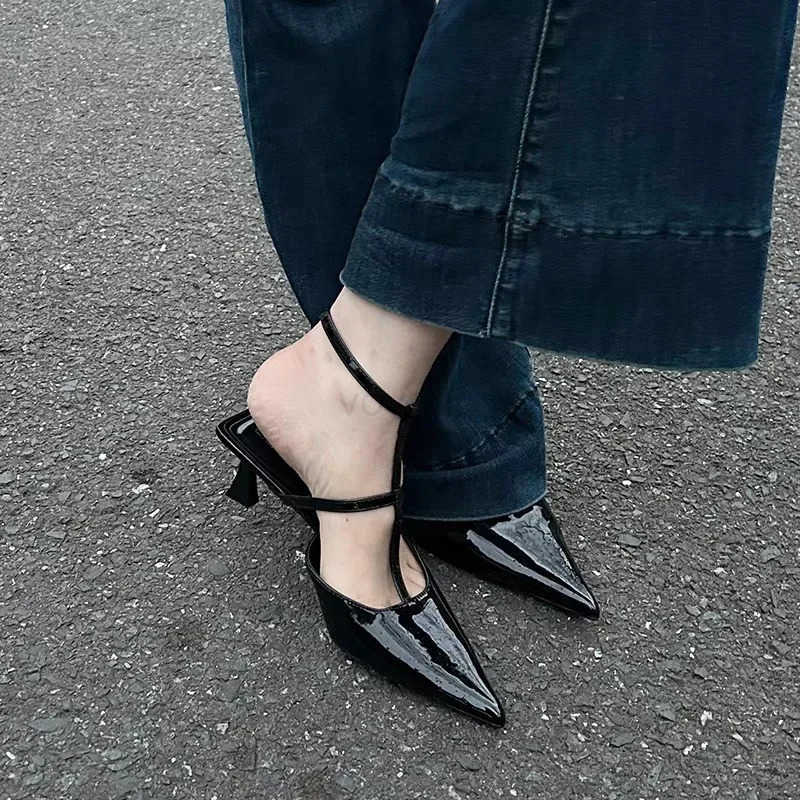 Wens Sandals Summer New Low Heel Pointed Thin Strap Buckle Slippers Fi Temperament Cmuter Heel Sandals Z250304