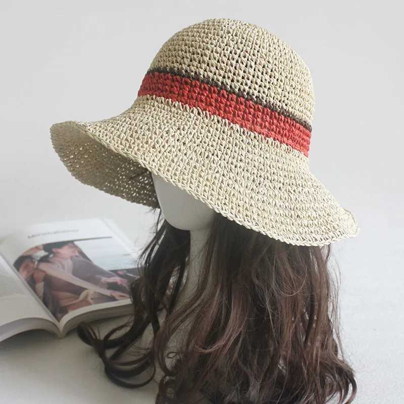 New Fashion Simple Portable Summer Beach Hat Female Casual Panama Hat La Brand Women Flat Brim Str C Girls Sun Hat BobXJ250304