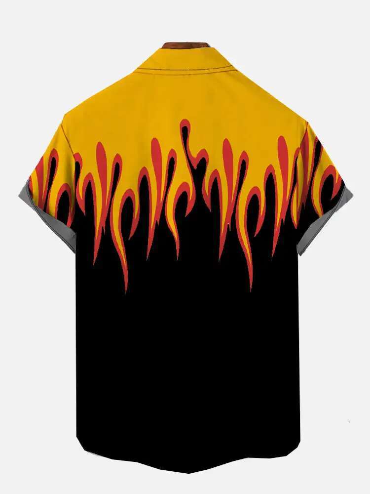 New 3D Flame Printed Hawaiian Casual Original Designer Short Sleeved Shirt For Fashionable Beach Vacation Men's Summer Button Up Shirt Beach Wear