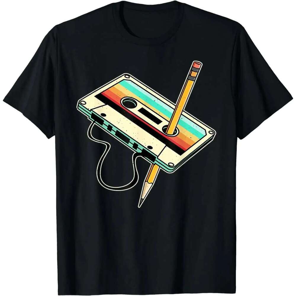 80s Cassette Tape Pencil 1980s Retro Throwback Music T-Shirt Men Clothing Vintage T Shirt Camisetas