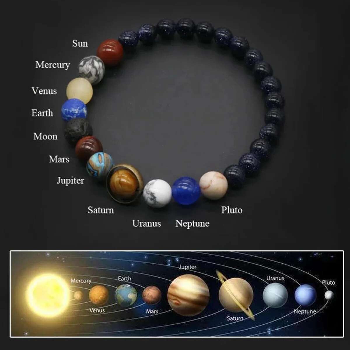 Cosmic Solar System Eight Planets Handmade Beaded Stretch Bracelet Couple Friend Sky Trendy Jewelry Gift