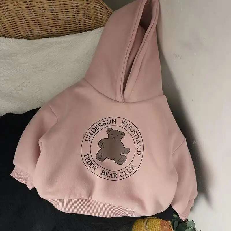 Cute Bear Sweatshirts Hoodies Korean Winter Kids Thick Plush Sweater Toddler Chdlren Clothes Outer Wear
