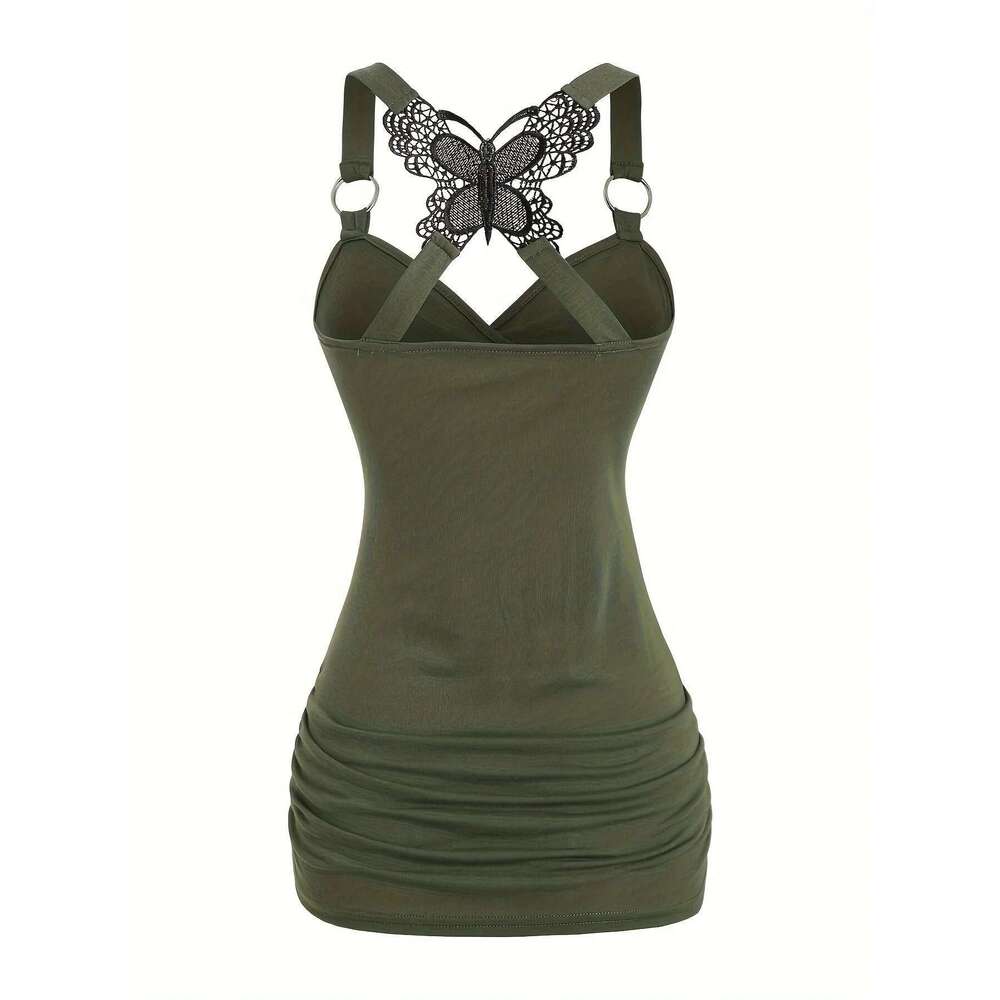 American New European women's pleated suspenders butterfly lace cross vest in spring and summer of 2025