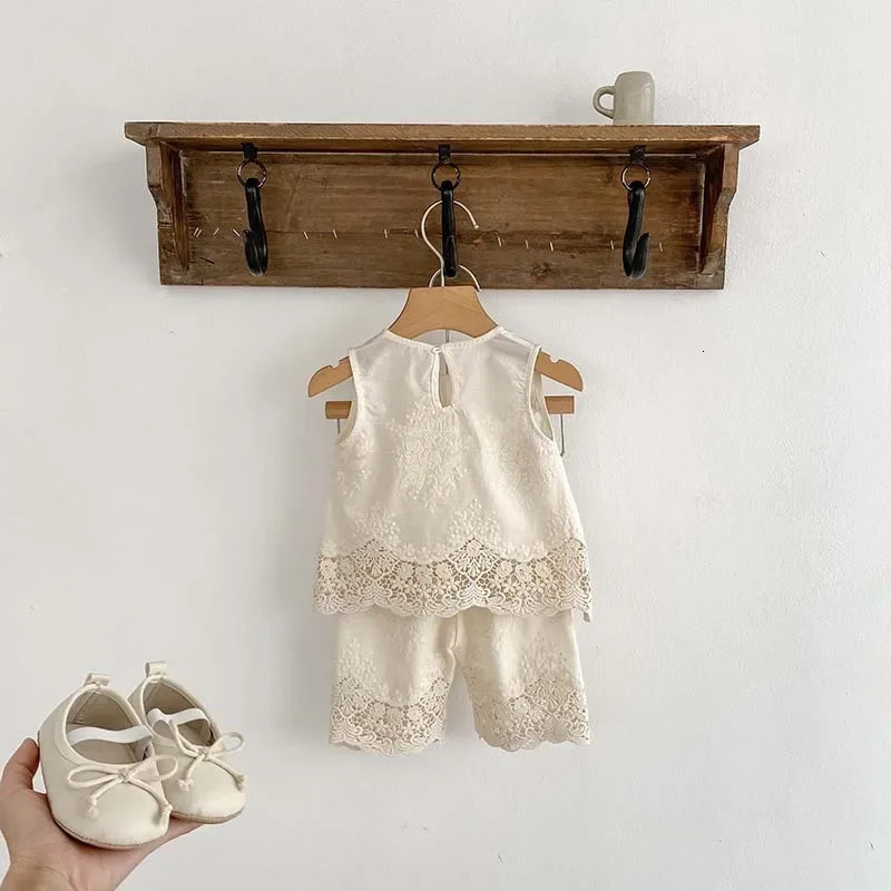 MILANCEL Summer Baby Clothes Set Infant Cute Lace Vest Pants Girls Embroidered Flowers Outfit 250304