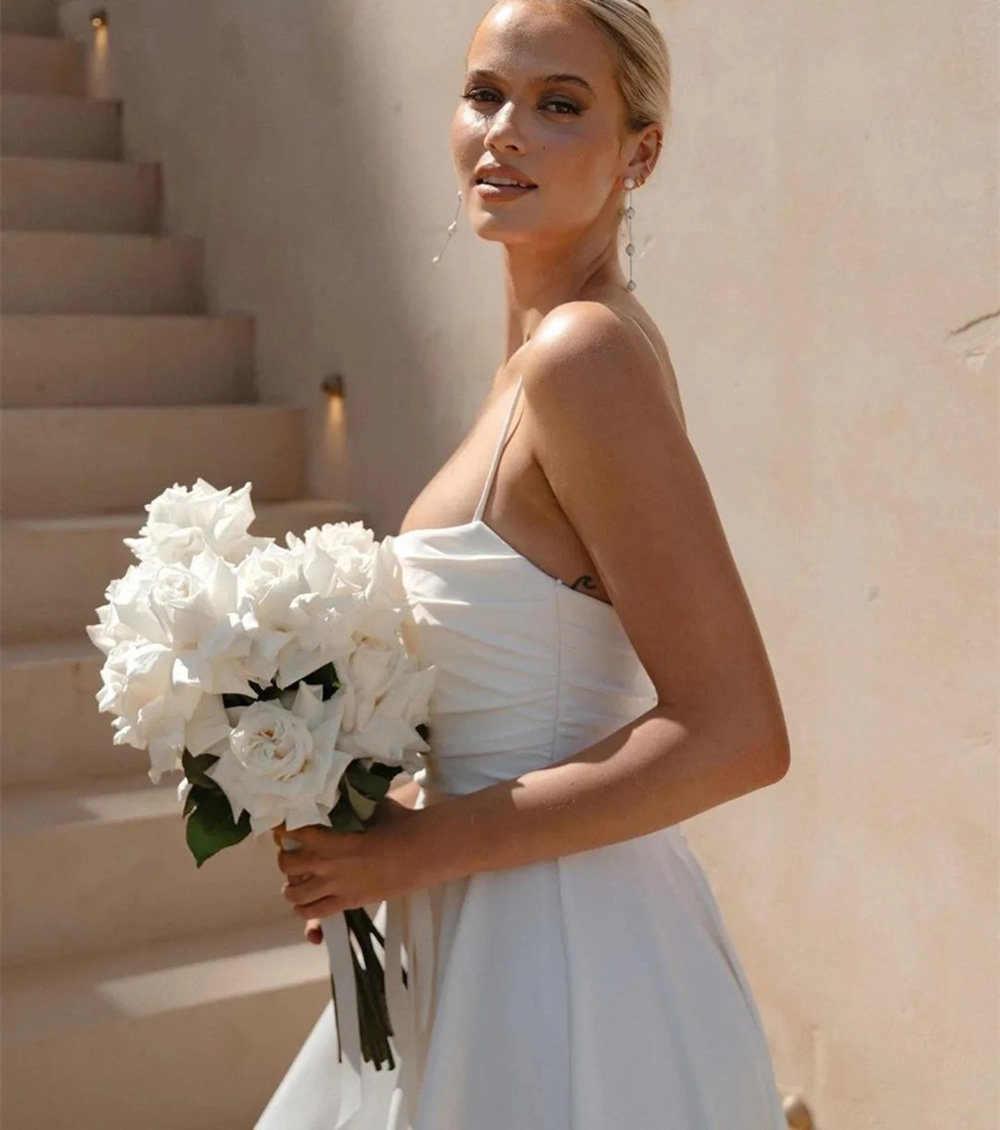 A-Line Wedding Dresses Spaghetti White Sweep Train Garden Bridal Gown Zipper Back Vestido de novia Women
