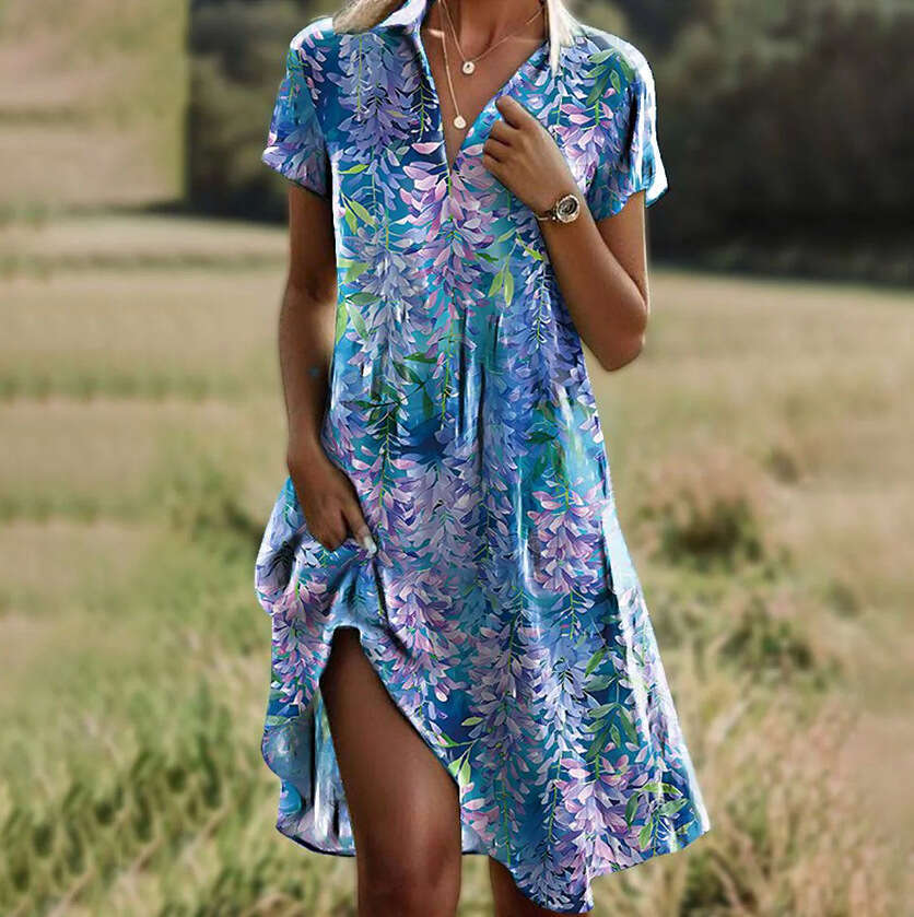 European and American Summer New Round Neck Short sleeved Long Skirt Bohemian Printed Dress Women's 2025 temperament versatile new trendy clothin