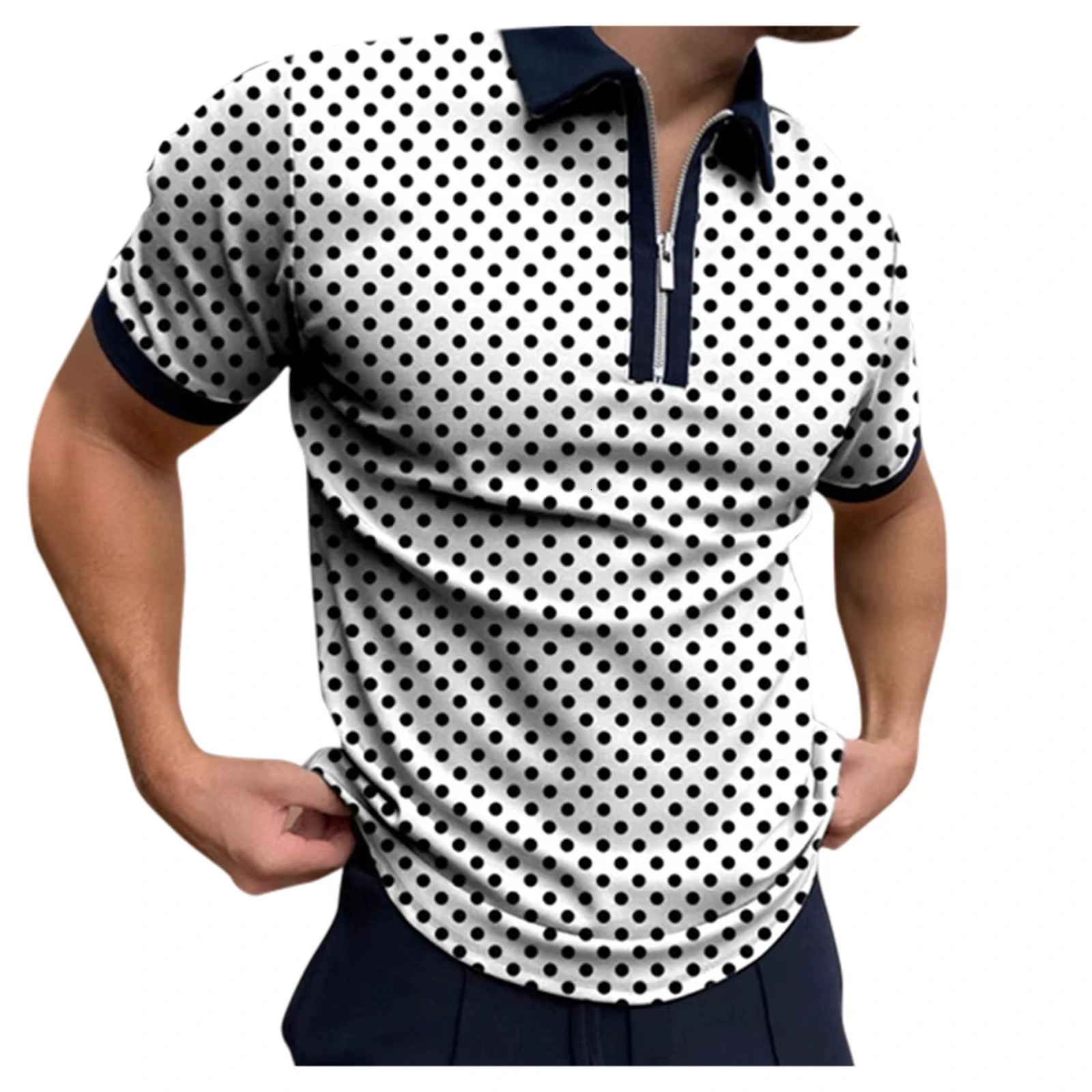 Summer Mens Fashion Zipper Polos 3D Printed Striped Plaid Pattern Mens Polo Shirts Short Sleeve Business Casual Men Clothing 250304