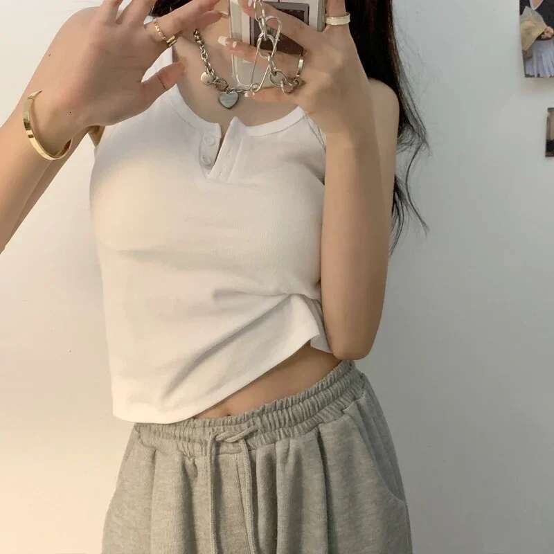 for Sexy Tank Women Solid Sleeveless Ribbed Knit Vest Top Cropped Woman Female Clothes