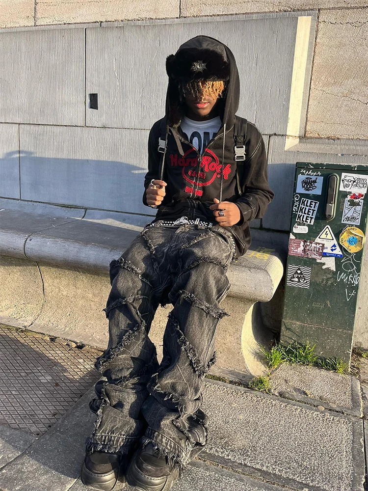Jeans Y2k Clothes Harajuku Destruction Spider Web Hip Hop Baggy Jeans Denim Pants Streetwear Mens Goth High Waist Wide Trousers 250303