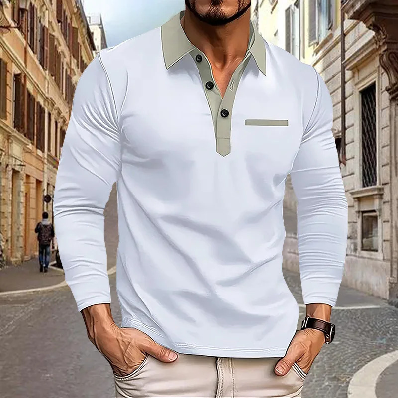 Spring and Autumn Mens Long sleeved Polo Shirt business casual Fashion Classic lapel neck Shirt European and American plus size 250304