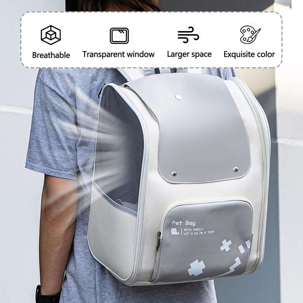 DHpet Airline-Approved Pet Backpack - Grey, with Safety Lock, Ventilated & Comfort Design for Outdoor Trips