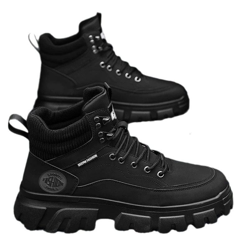 Summer High Top Shoes 2025 New Leather Made Waterproof Thick Soled British Yellow Black Martin Short Boots Famous Designer Outdoor Hiking Men s Shoes