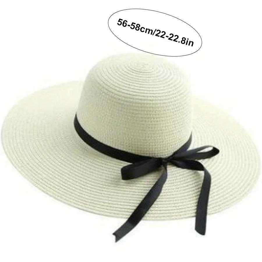 Large Eave Sunscreen Foldable Sun Hat Black Bow Tie Dge Beach Hat Outdoor Seaside Vacation Fashionable Beach Hat for WomanXJ250304