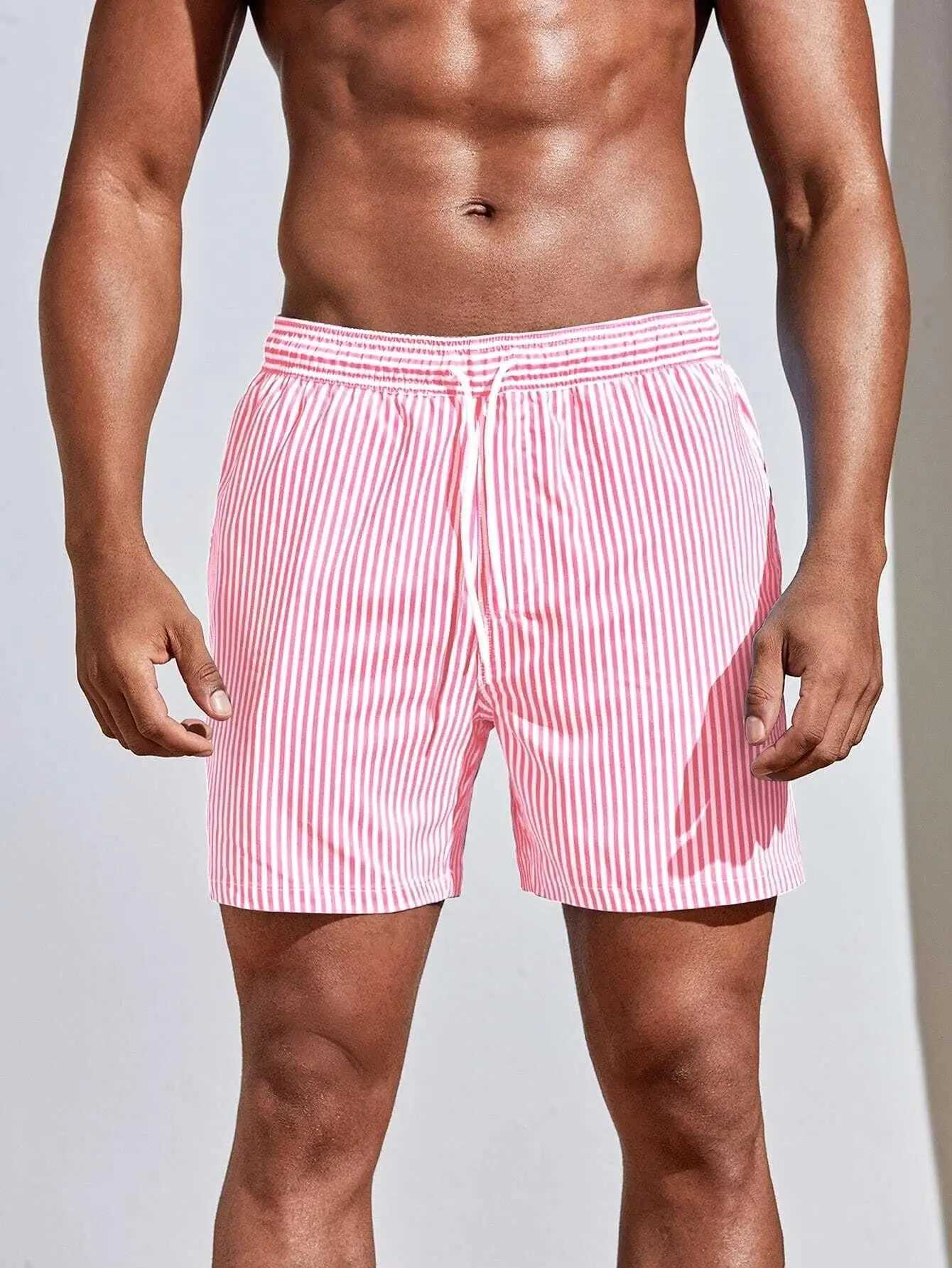 New 3d Line Splicing Mens Sports Shorts For Summer Casual Soft Personalized Breathable Holiday Polyester Beach SurfingT250304