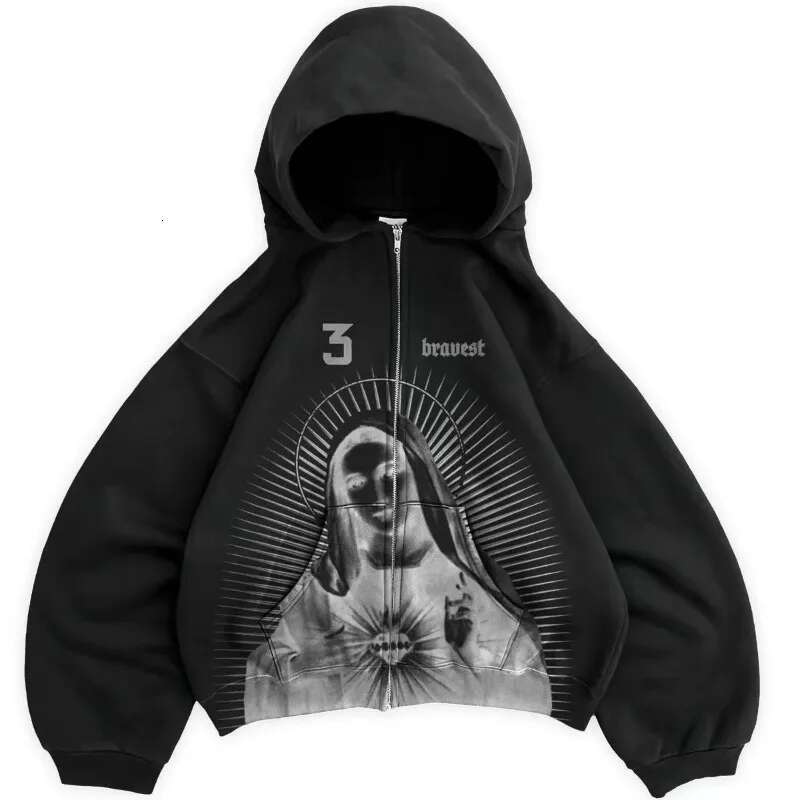 Y2k High Street Winter Men Oversized Hoodie American Retro Personality Print Sweatshirt Hip Hop Fashion Punk Style Pullover